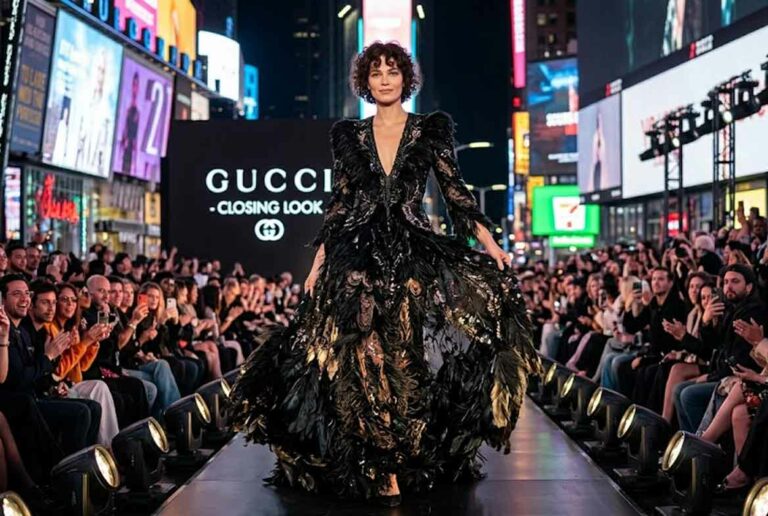 Cindy Crawford Closes The Gucci Fashion Show In Style
