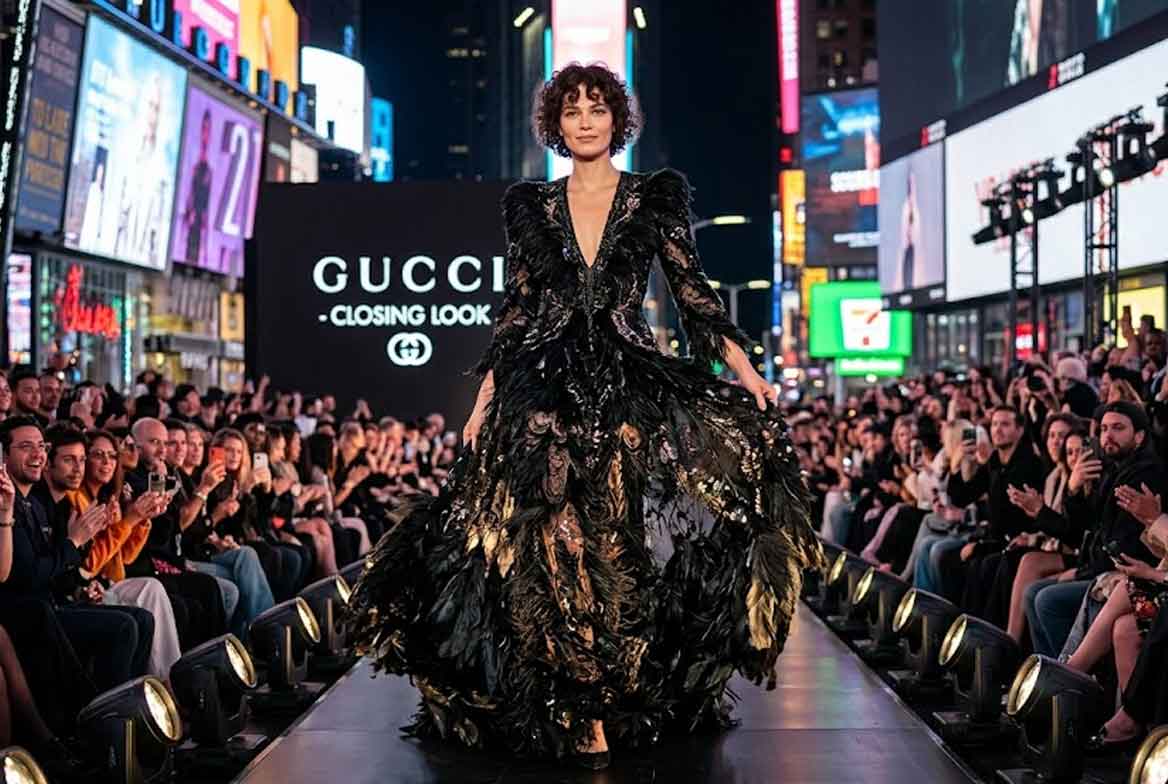 Cindy Crawford Closes The Gucci Fashion Show In Style